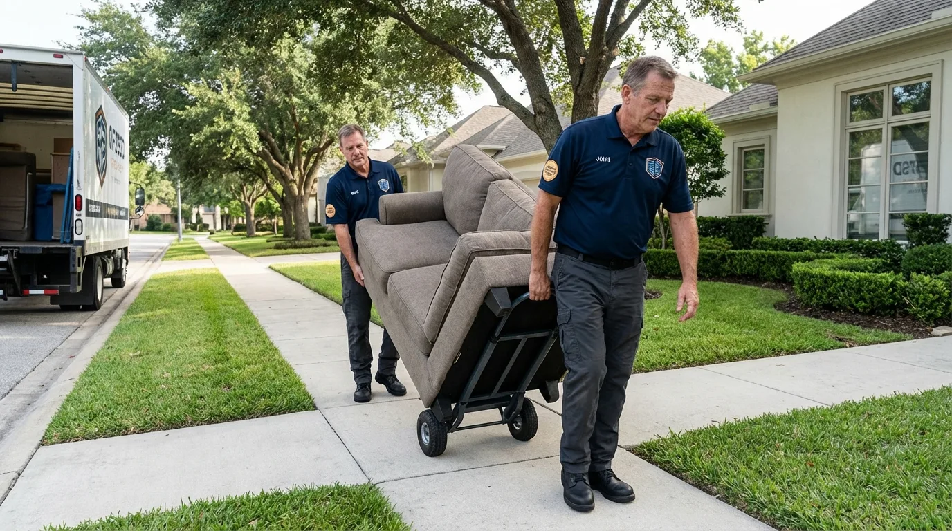 Local residential moving crew loading furniture in La Luz, NM
